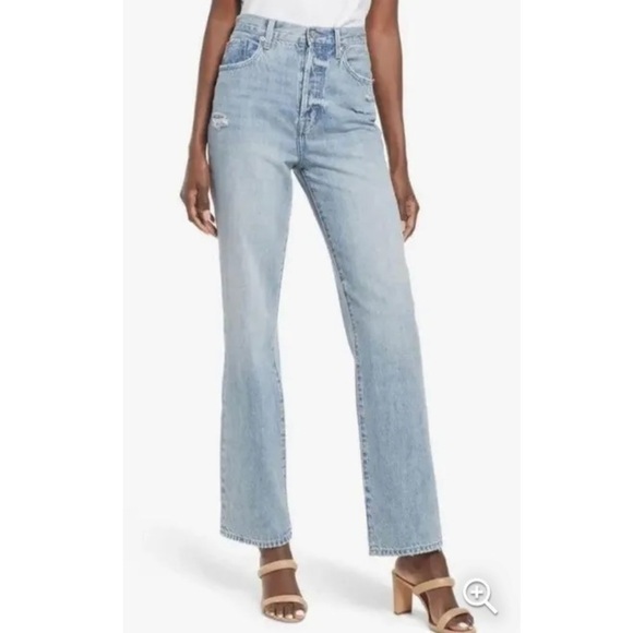 Pistola Cassie High Waist Button Fly Light Wash Straight Leg Distressed Jeans - Picture 1 of 12